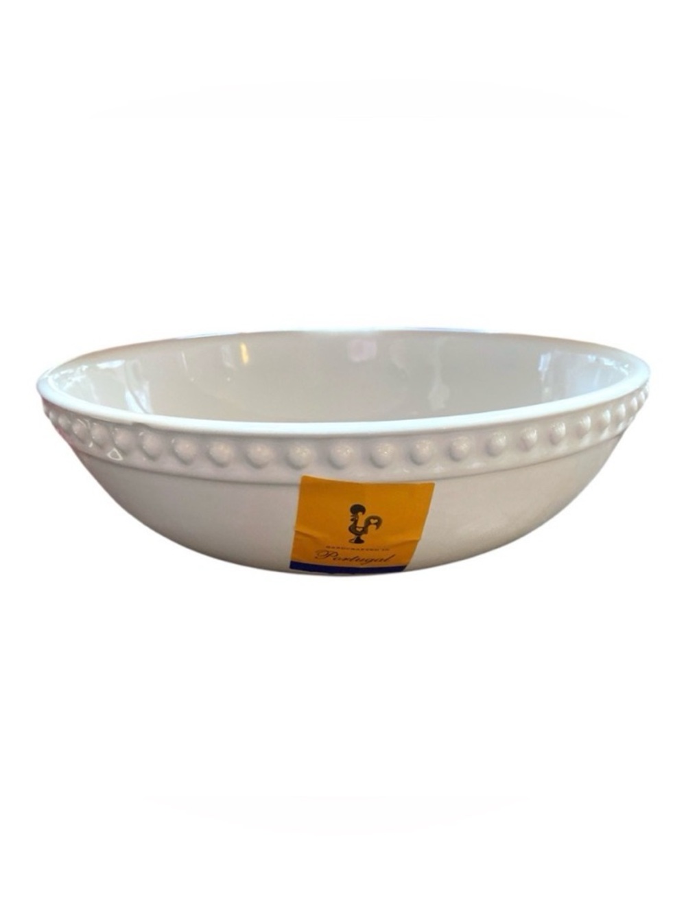 White Beaded Ceramic Serving Bowl 9” Made in Portugal Vegetable Bowl NWT